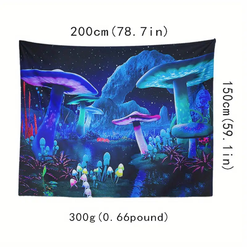 Fluorescent Forest Mushroom Tapestry for Home Decor