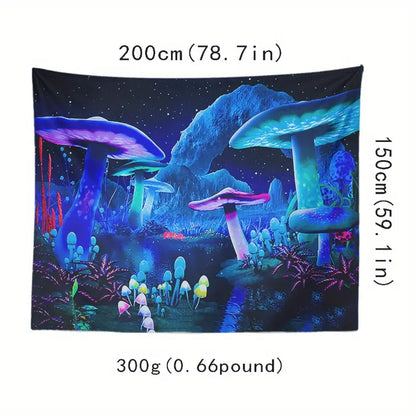 Fluorescent Forest Mushroom Tapestry for Home Decor