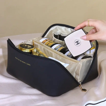 Large Waterproof Cosmetic Bag with Dividers and Handle