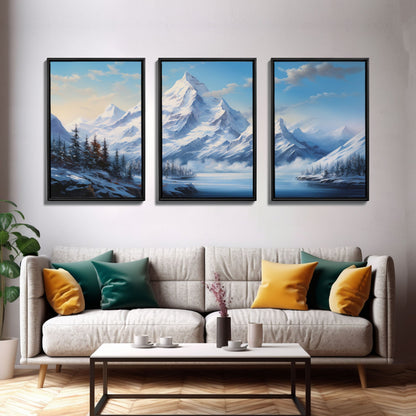 Winter Landscape, Lake Wall Art, Mountains Print, Winter Print, Canvas Print, Wall Art, 3 Piece Wall Art, College Dorm Decor, Kitchen Art