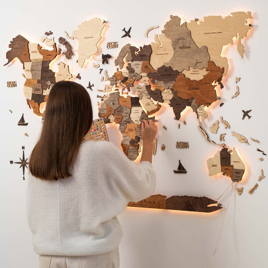 3D LED Wooden World Map 3.0 Multicolor