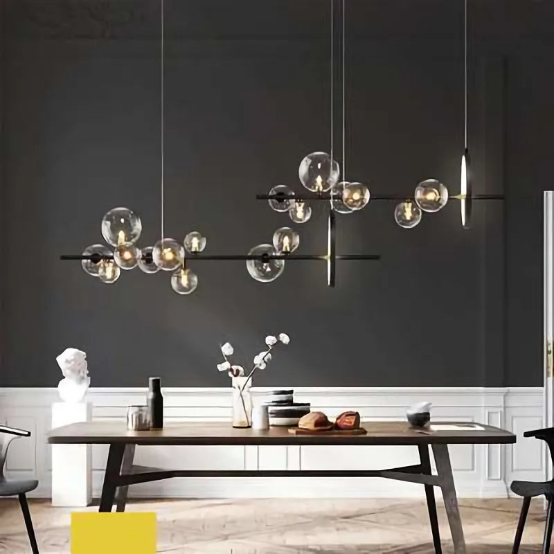Contemporary LED Glass Ball Pendant Lamps - Elegant Lighting for Dining, Kitchen, and Home Decor