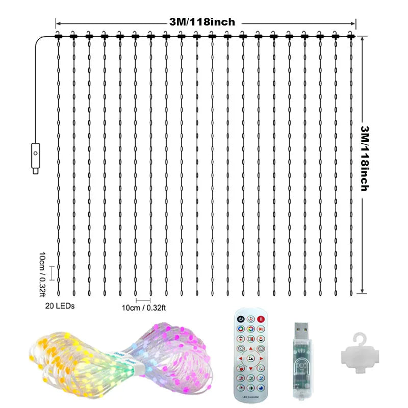 APP Controlled 16 Million Colors RGB LED Curtain Lights Holiday Party Decoration