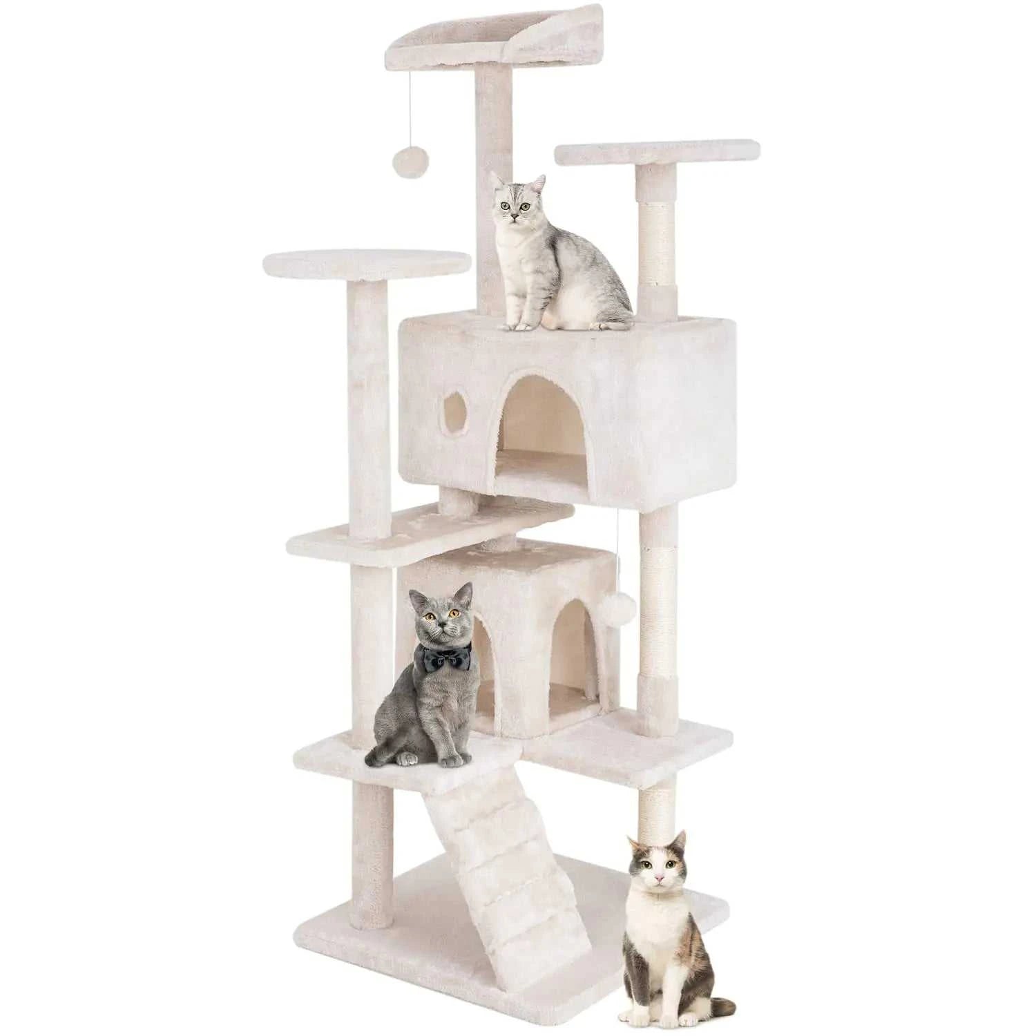 PayLessHere Cat Tree 54in Cat Tower with Cat Scratching PostMulti-Level Cat Condo Stand House Furniture Kitty Activity Center with Furry Ball Toys Cat Tree for Indoor Cats (Beige) - luxuryhomedecoridea.com
