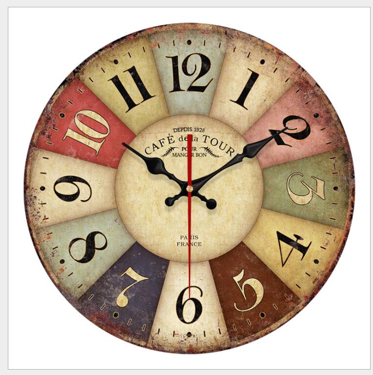 European Style Creative Wall Clock - Vintage Wooden Quartz Clock