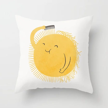 Yellow Cartoon Checkered Cushion Cover for Home Decor