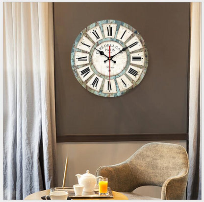 European Style Creative Wall Clock - Vintage Wooden Quartz Clock