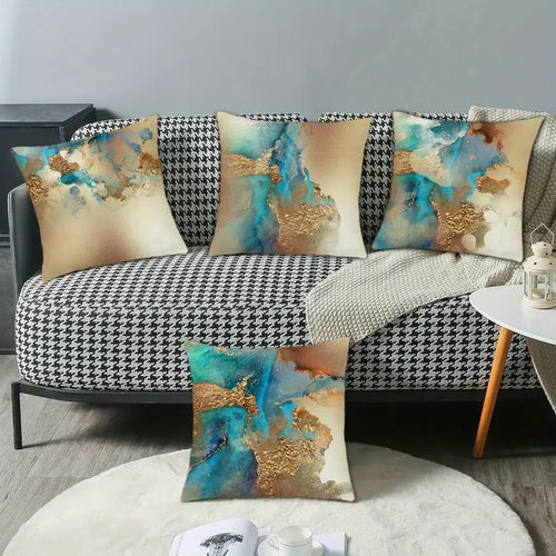 Golden Watercolor Plush Throw Pillow Cover 17.72"