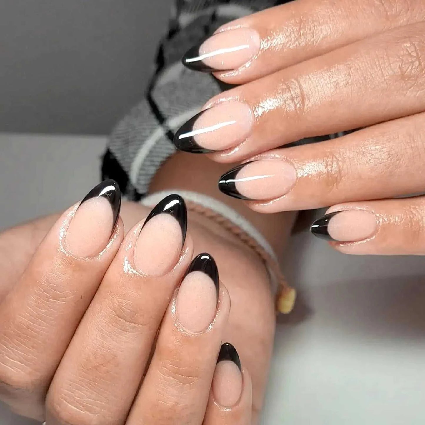 EternalClassic Black French Tip Press on Nails Short Almond Fake Nails with Glue Almond Press on Nails Medium Glossy Acrylic Nails Press ons Full Cover Glue on Nails for Women Girls - luxuryhomedecoridea.com