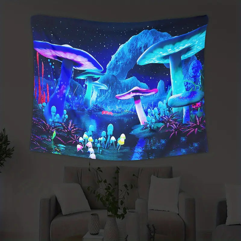 Fluorescent Forest Mushroom Tapestry for Home Decor