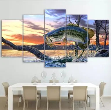 5PCS Waterproof Canvas Paintings of Jumping Bass