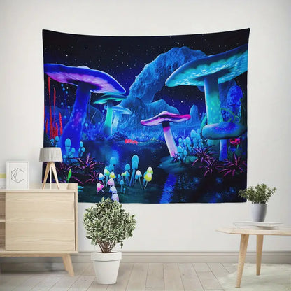 Fluorescent Forest Mushroom Tapestry for Home Decor