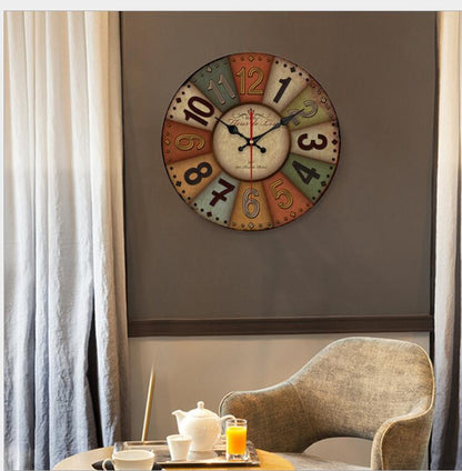 European Style Creative Wall Clock - Vintage Wooden Quartz Clock