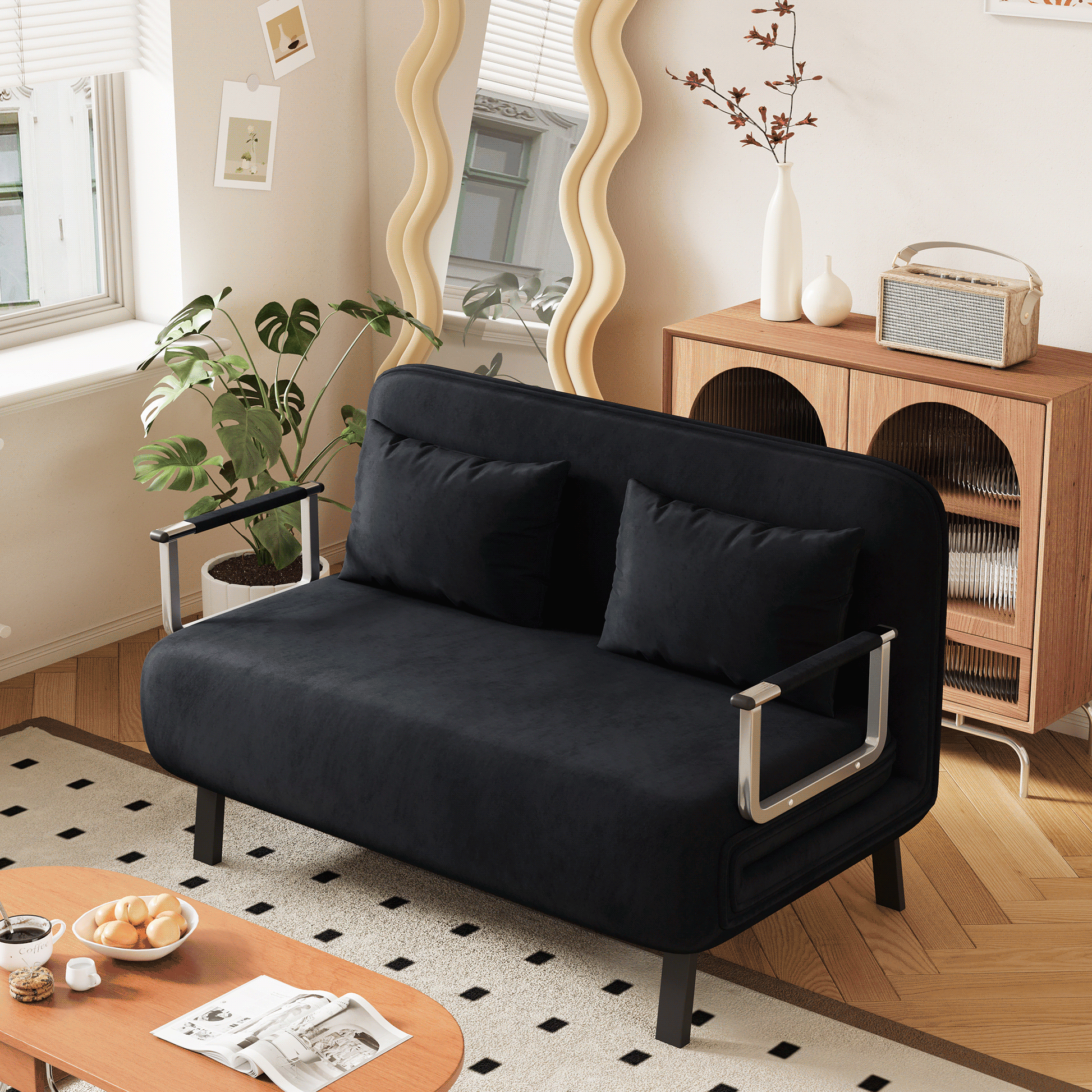 39″ Convertible Chair Bed, Tri-Fold Sofa Bed with Adjustable Backrest & Pillow, Leisure Chaise Lounge Couch with Sturdy Steel Frame for Home & Office, Comfortable Sleeper Chair black - luxuryhomedecoridea.com
