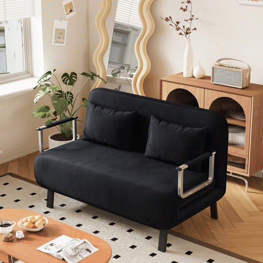39″ Convertible Chair Bed, Tri-Fold Sofa Bed with Adjustable Backrest & Pillow, Leisure Chaise Lounge Couch with Sturdy Steel Frame for Home & Office, Comfortable Sleeper Chair black - luxuryhomedecoridea.com
