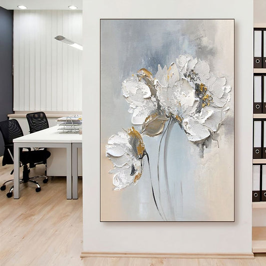 Handmade Oil Painting Fancy Wall Art Personalized Gifts Abstract White Floral Painting On canvas Large Flower Oil Painting Minimalist Modern Living Room Painting - luxuryhomedecoridea.com
