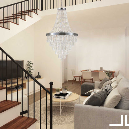 (Same as W1340P143191/L5004-500-C) 20" Chrome Crystal Chandelier with Adjustable Height, Modern Ceiling Light Fixture for Living Room, Dining Room, Staircase, 11-Light E12 Bulb Base (No Bulbs) - luxuryhomedecoridea.com