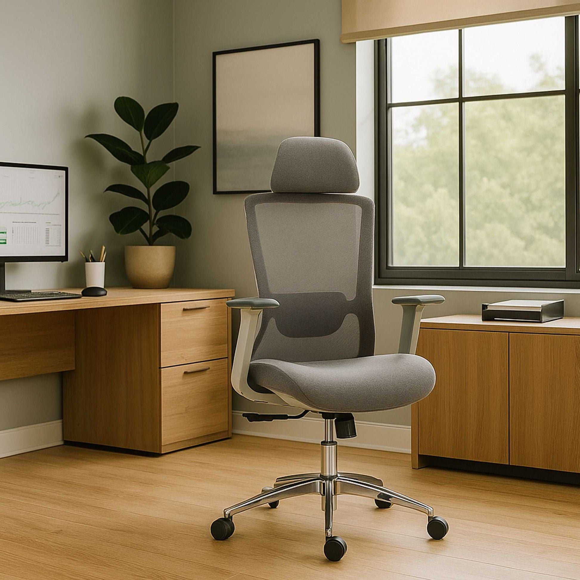 Ergonomic Mesh Office Chair with Adjustable Headrest and Lumbar Support, Breathable Back Design for Home and Office Use 8322H - luxuryhomedecoridea.com