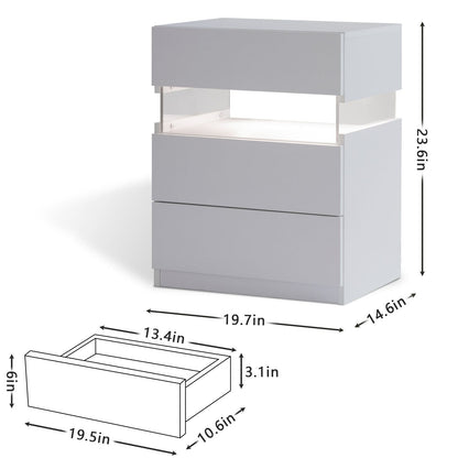 LED Nightstands 3 Drawer Dresser for Bedroom End Table with Acrylic Board LED Bedside Tables for Bedroom Living Room Bedside Furniture (White) - luxuryhomedecoridea.com