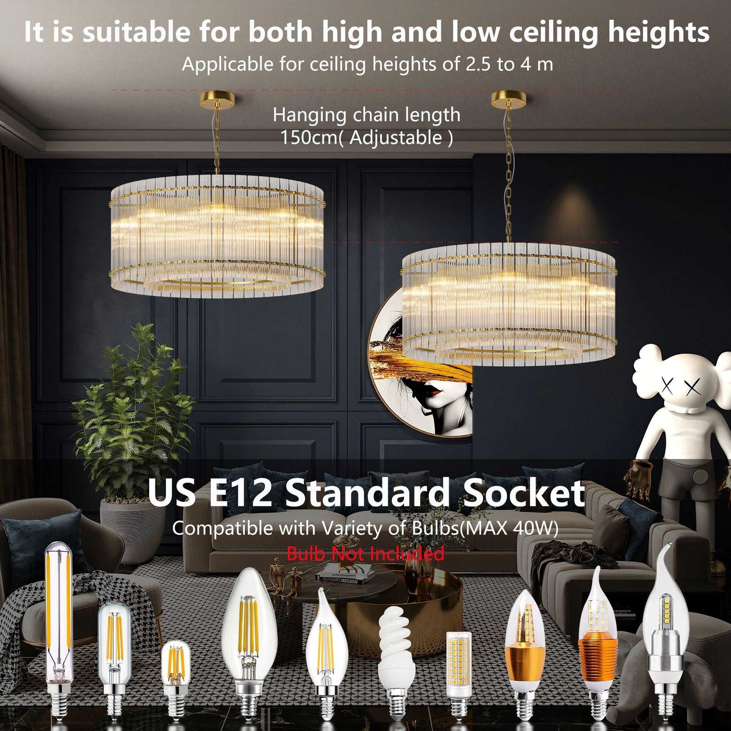 37" Modern Gold Round Chandelier,2-Tier 8-Light Water Ripple Crystal Glass Chandeliers,for Dining Room,Living Room,Bedroom,High Ceiling,Foyer Entryway,Luxury Chandelier - luxuryhomedecoridea.com