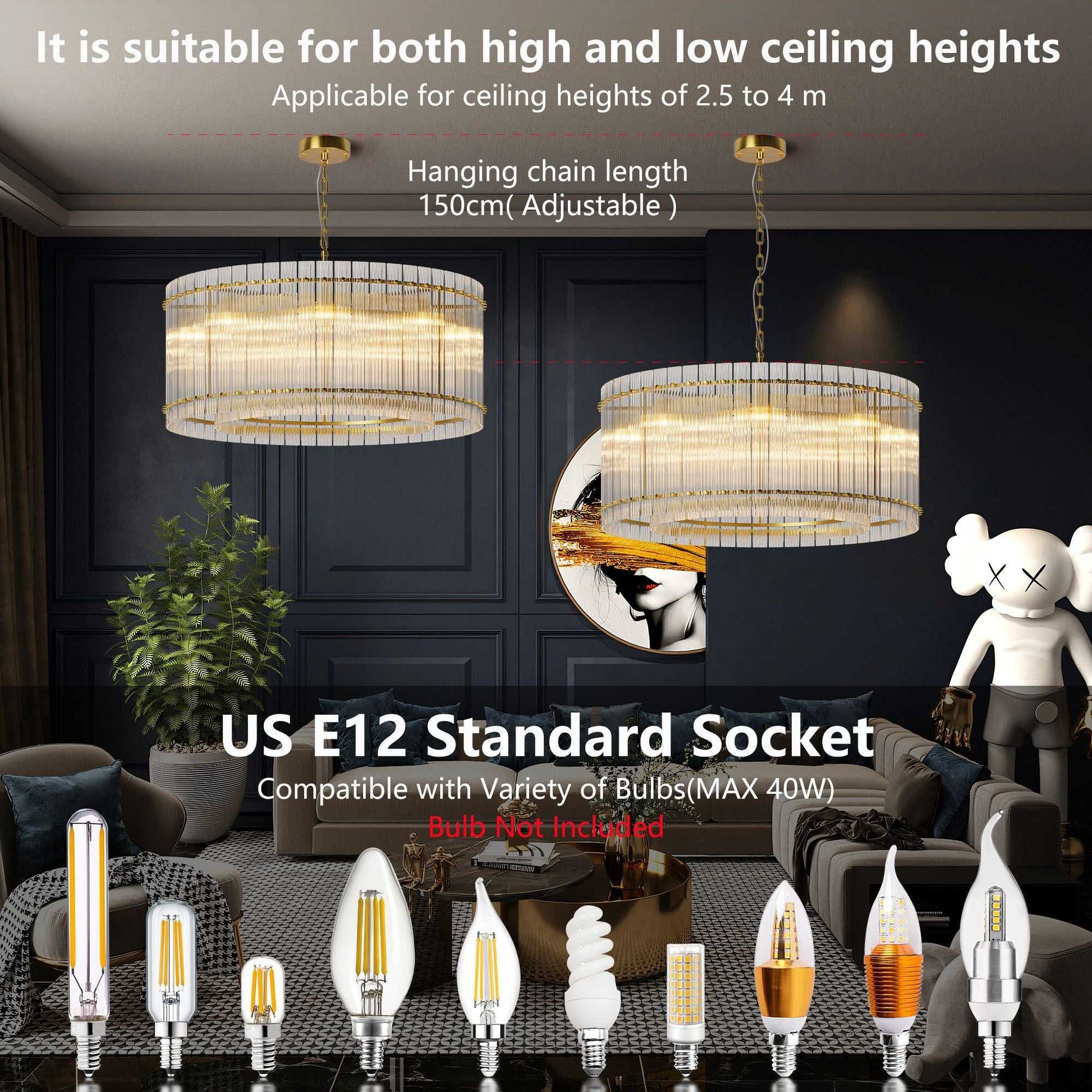 37" Modern Gold Round Chandelier,2-Tier 8-Light Water Ripple Crystal Glass Chandeliers,for Dining Room,Living Room,Bedroom,High Ceiling,Foyer Entryway,Luxury Chandelier - luxuryhomedecoridea.com
