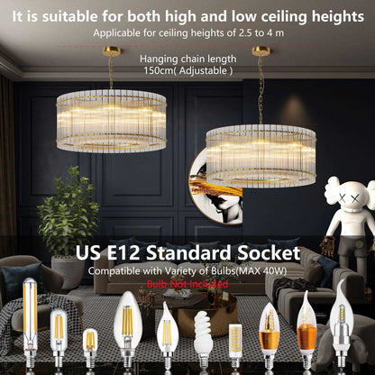 37" Modern Gold Round Chandelier,2-Tier 8-Light Water Ripple Crystal Glass Chandeliers,for Dining Room,Living Room,Bedroom,High Ceiling,Foyer Entryway,Luxury Chandelier - luxuryhomedecoridea.com