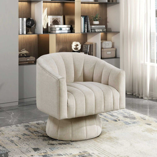 Taupe Velvet Accent Chair Modern Luxury Living Room Furniture, 1pc Swivel Chair Comfortable Barrel Back - luxuryhomedecoridea.com