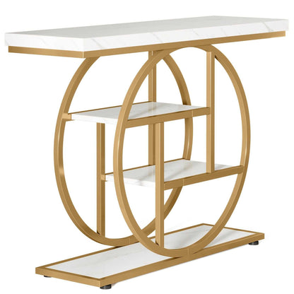 Console Table, Industrial 4-Tier Sofa Entryway Table with Circle Basew - luxuryhomedecoridea.com