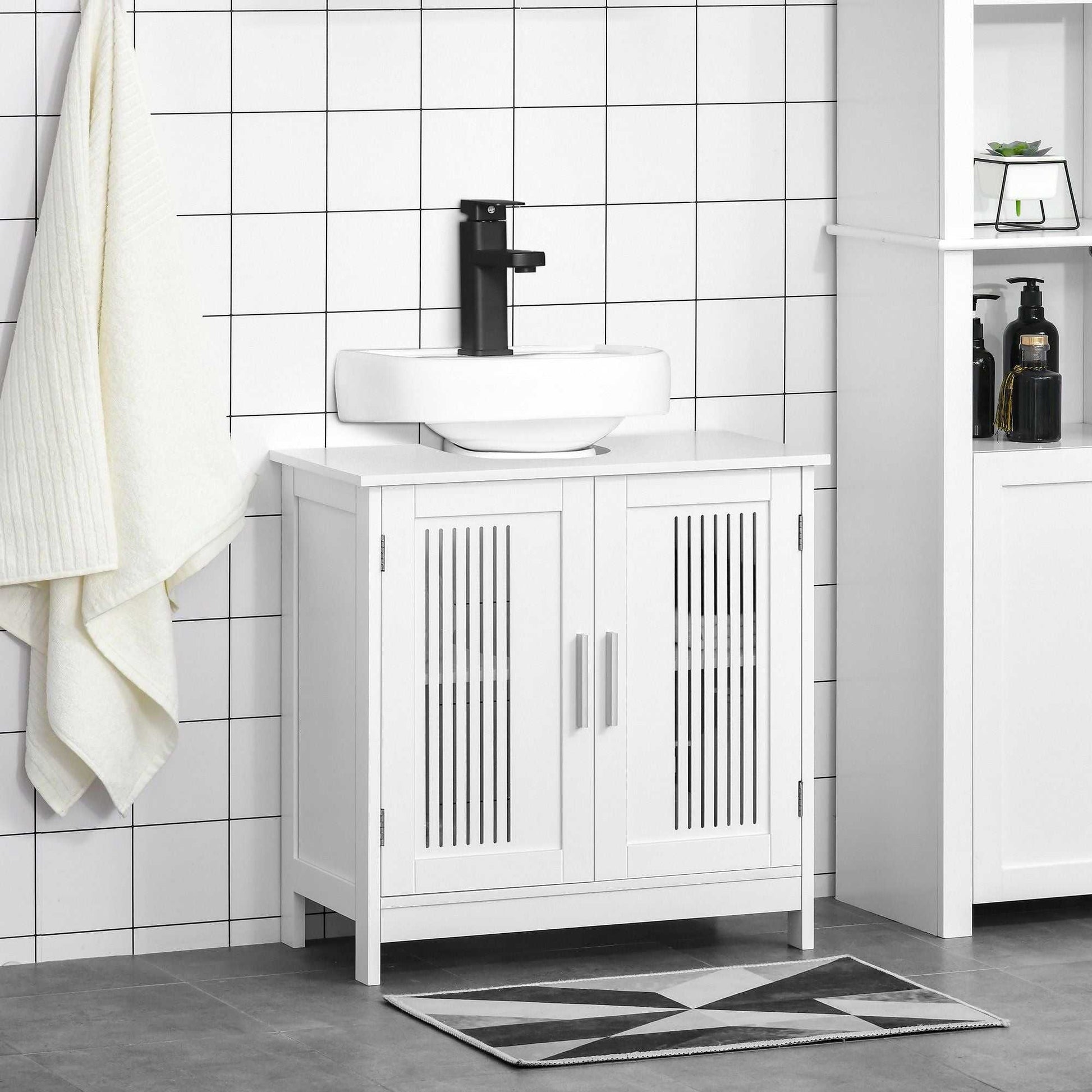 Under Sink Storage Cabinet Bathroom 2 Doors Shelf White Pedestal Vanity Organizer - luxuryhomedecoridea.com