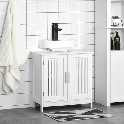 Under Sink Storage Cabinet Bathroom 2 Doors Shelf White Pedestal Vanity Organizer - luxuryhomedecoridea.com