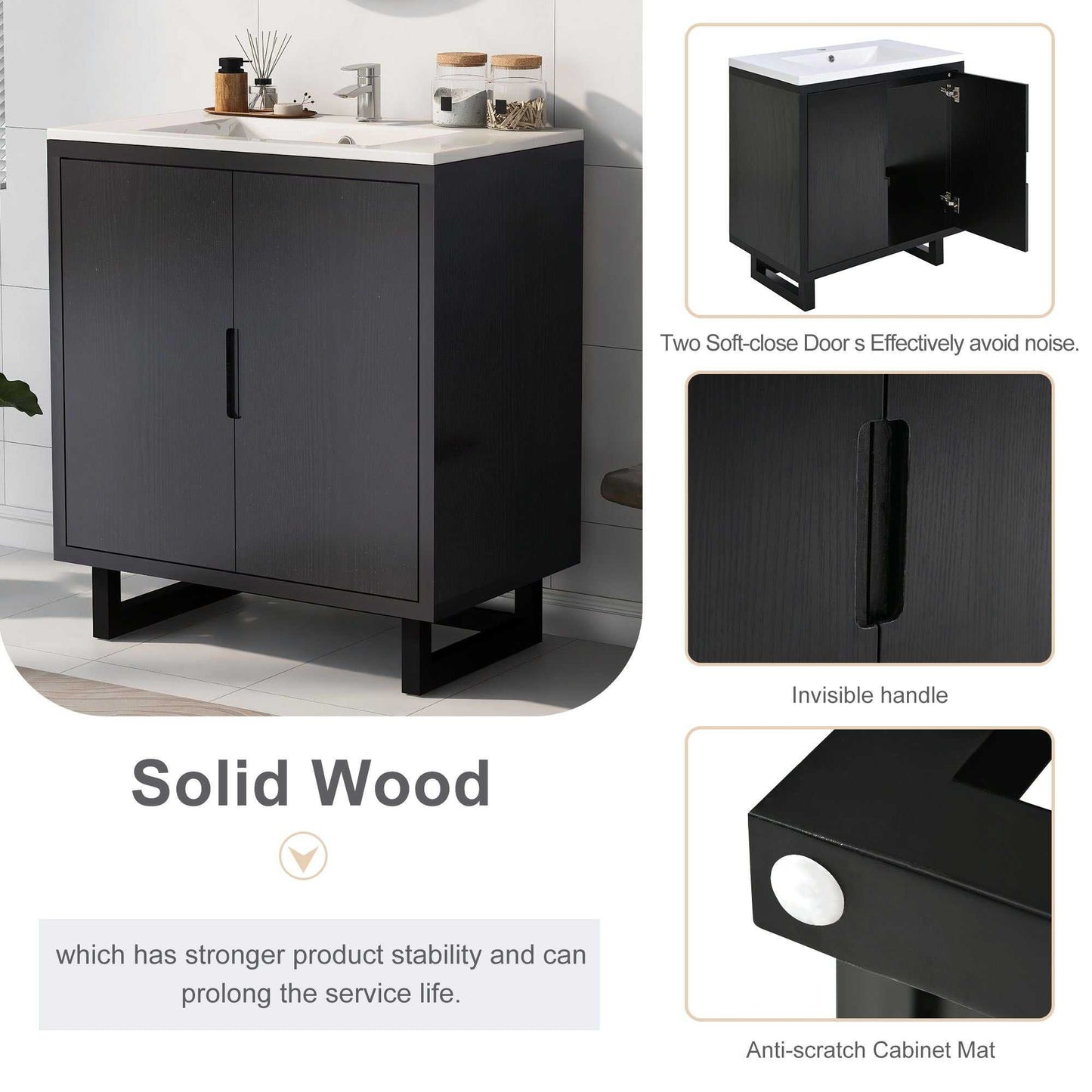 30" Bathroom vanity Set with Sink, Combo Cabinet, Bathroom Storage Cabinet, Solid Wood Frame - luxuryhomedecoridea.com