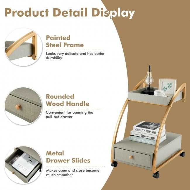 Modern C-shaped Frame Tray With Storage Drawer Nightstand End Table - luxuryhomedecoridea.com