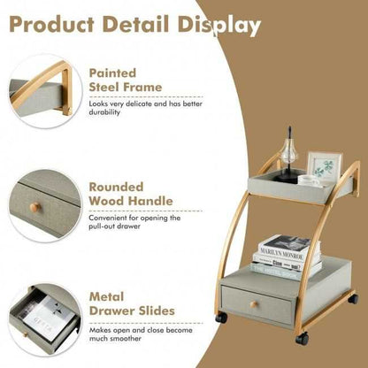 Modern C-shaped Frame Tray With Storage Drawer Nightstand End Table - luxuryhomedecoridea.com