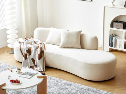 90" Curved Sofa with Throw Pillows, 4 Seater Luxury Velvet Couch with Half Moon Design and High-Density Foam, Ideal for Modern Living Room, Office & Apartment, Ivory - luxuryhomedecoridea.com