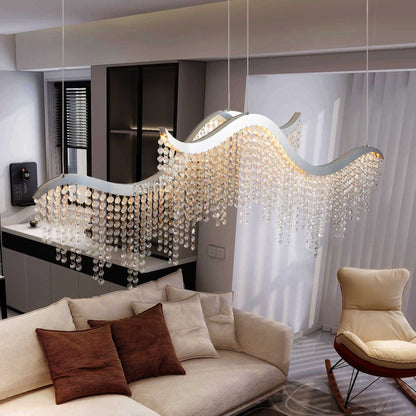 36-inch Modern Wave LED Crystal Chandelier - Adjustable Color Temperature 3000K/4000K/6000K - Adjustable Height - Elegant Chandelier for Living Room and Luxurious Space - luxuryhomedecoridea.com