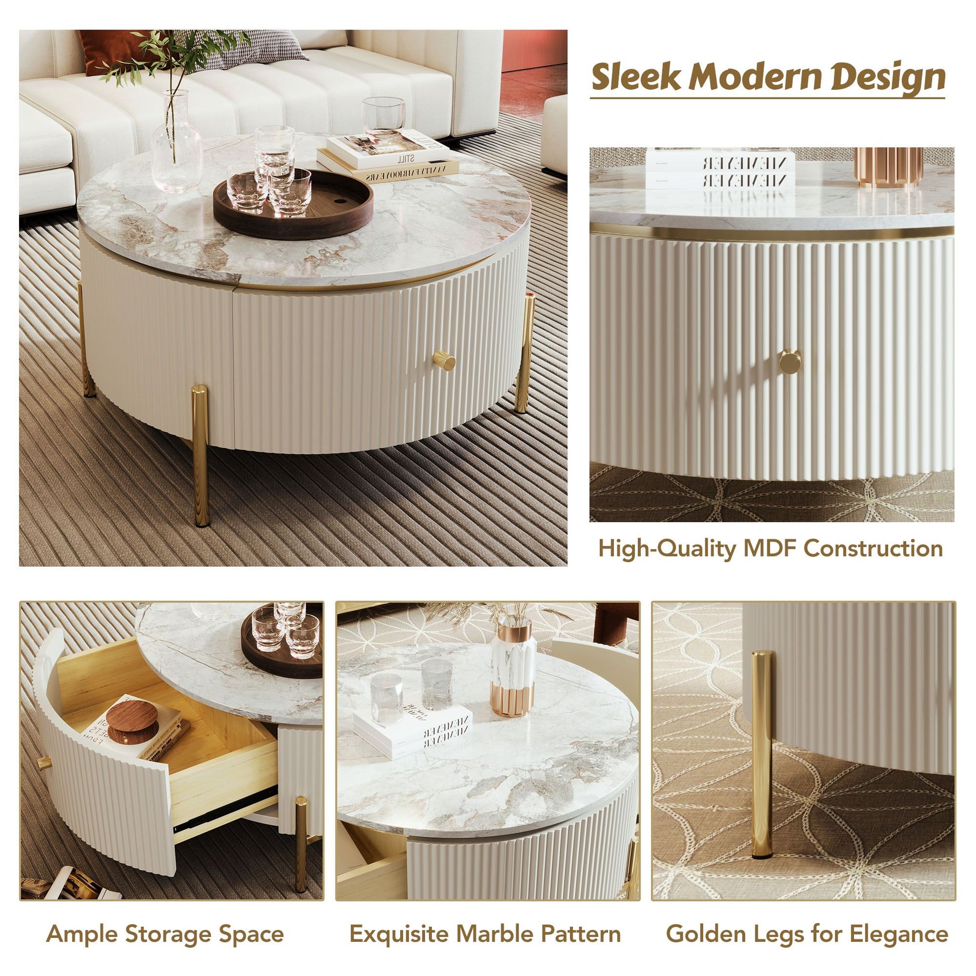 Modern Round Coffee Table with 2 large Drawers Storage Accent Table(31.5'') - luxuryhomedecoridea.com