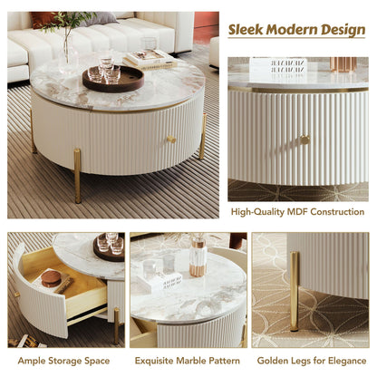 Modern Round Coffee Table with 2 large Drawers Storage Accent Table(31.5'') - luxuryhomedecoridea.com
