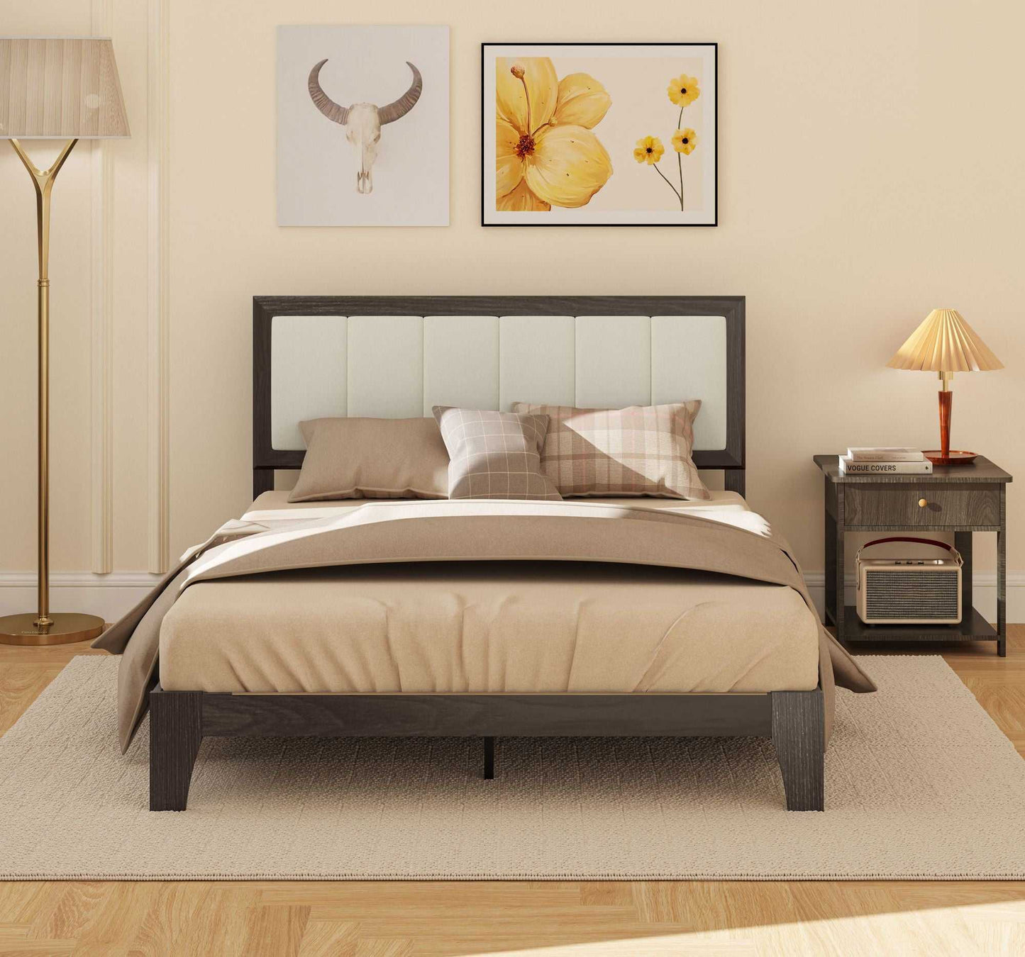 Full Bed Frame with Headboard Full Size Platform Bed Frame with Wooden Slats No Box Spring Needed Easy Assembly Walnut - luxuryhomedecoridea.com