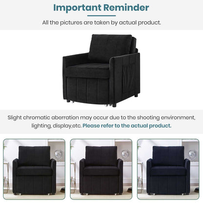 Upholstered Convertible Sleeper Sofa, 31.5" Pull Out Sofa Bed with 5-Position Adjustable Backrest, Side Pockets and a Storage Basket, Fold Out Chair Bed, Lounger For Living Room, Apartment, Black - luxuryhomedecoridea.com
