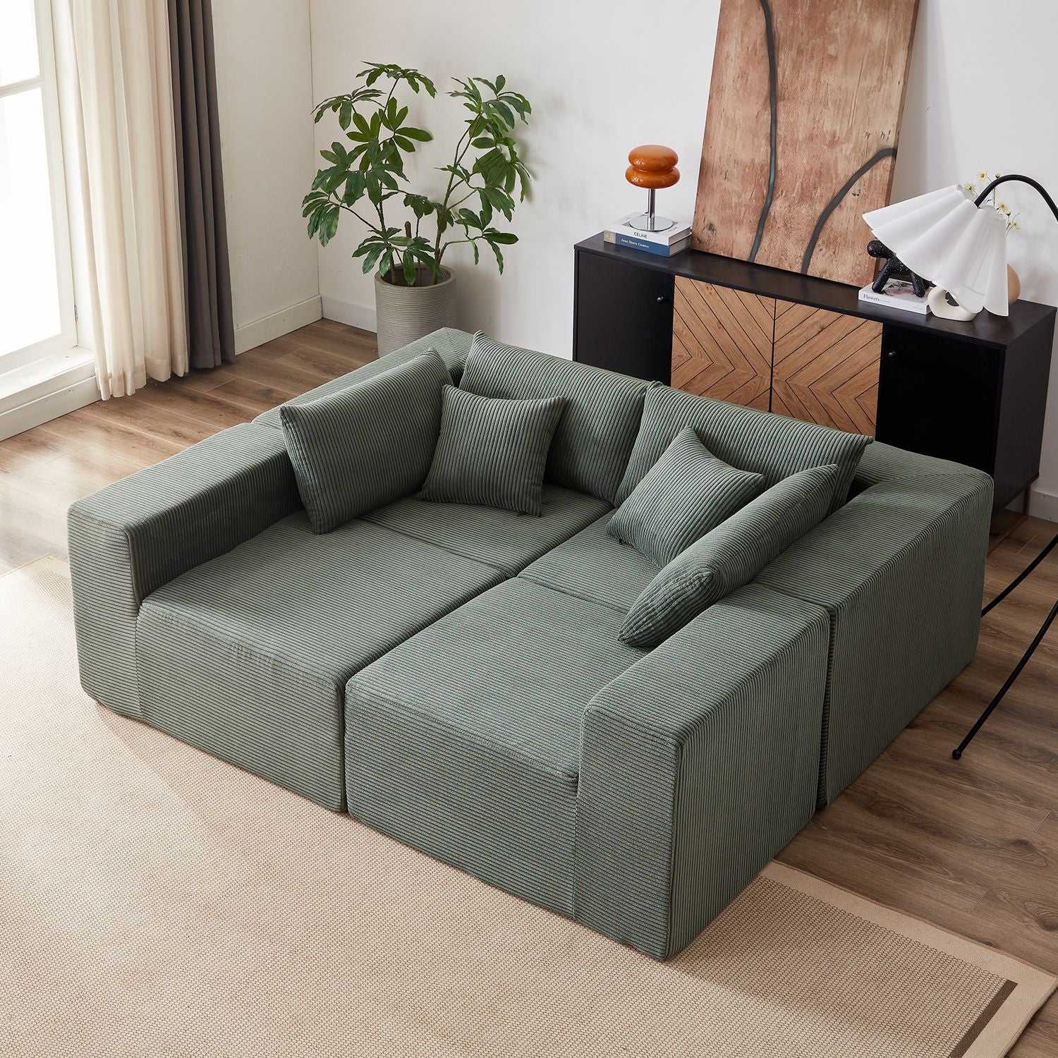 104-Inch Corduroy Modular L Shaped Sectional Sofa,Luxury Floor Couch Set,Upholstered Indoor Furniture,Foam-Filled Compressed Sofa for Living Room,Bedroom,4 PC Free Combination - luxuryhomedecoridea.com