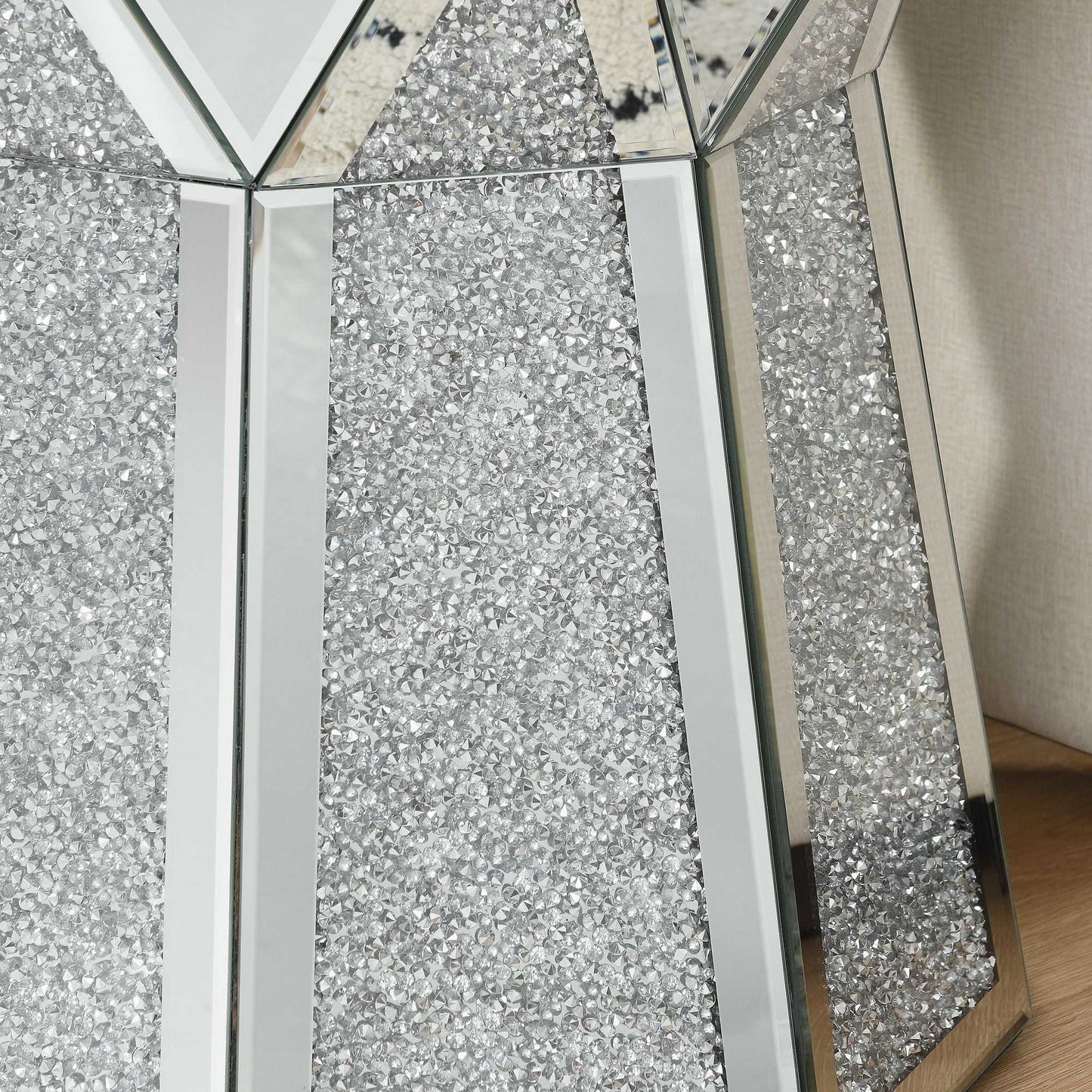 Drum style coffee table with mirror crystal inlay, polygonal silver decorative table, modern design luxury modern furniture, 20 inch (about 50 centimeters) low coffee table, suitable for living room - luxuryhomedecoridea.com