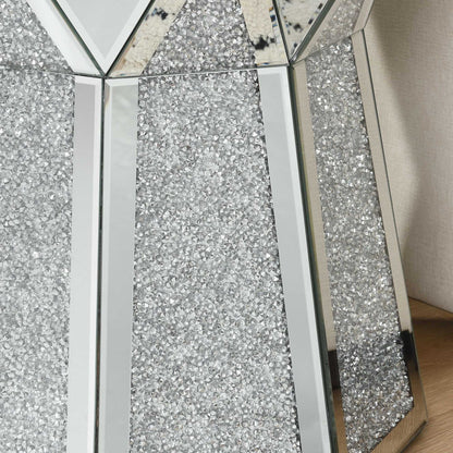 Drum style coffee table with mirror crystal inlay, polygonal silver decorative table, modern design luxury modern furniture, 20 inch (about 50 centimeters) low coffee table, suitable for living room - luxuryhomedecoridea.com