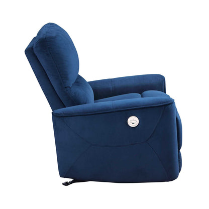 Modern Living Room 1pc Power Rocker Reclining Chair Blue Velvet Upholstery Solid Wood Frame Luxury Home Furniture - luxuryhomedecoridea.com