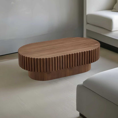 43.70 Inch Modern Handcraft Drum Coffee Table Oval Coffee Table for Living Room,Small Wooden Coffee Table with Sturdy Pedestal for Office - luxuryhomedecoridea.com