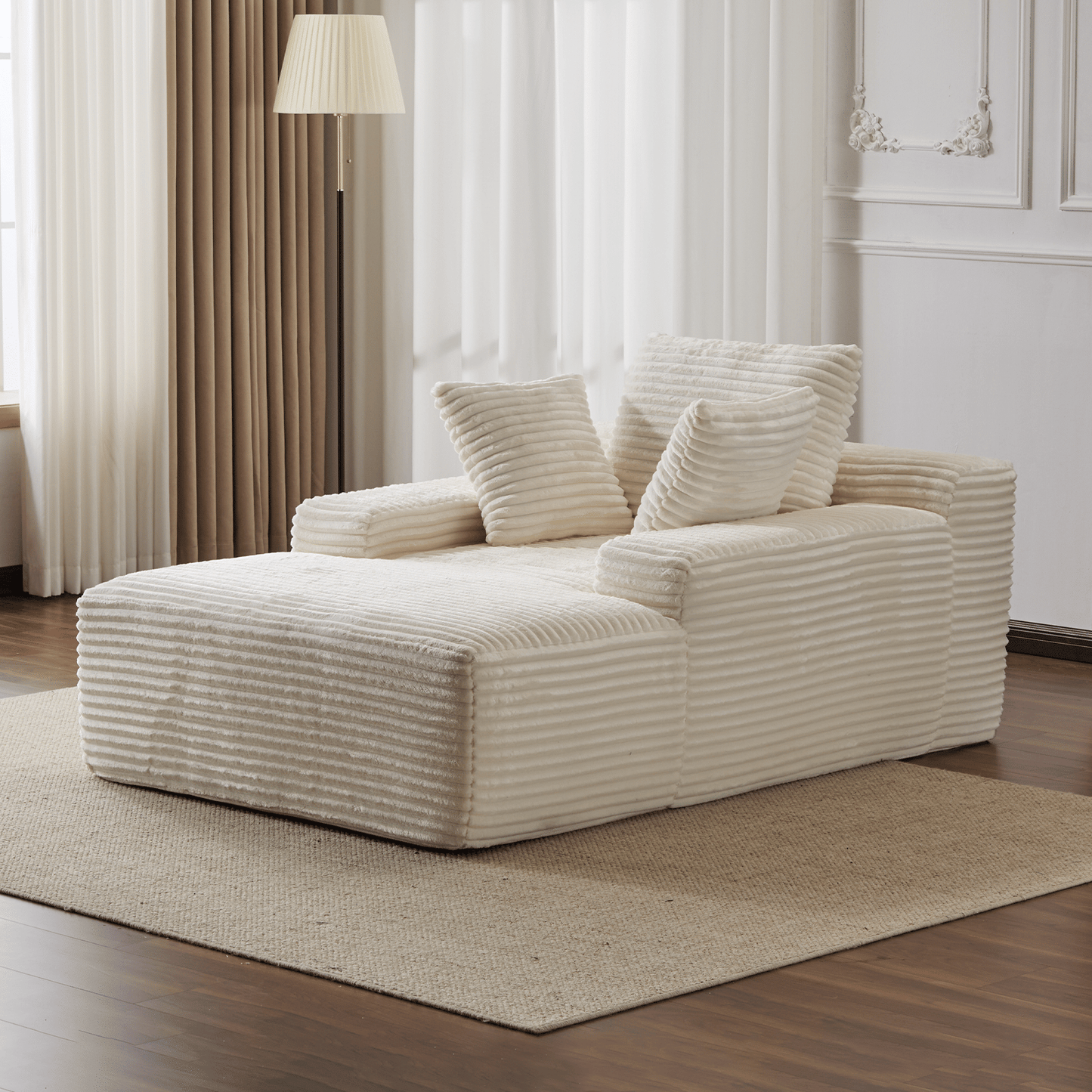 Double Chaise Lounge Chair Indoor,Oversized Upholstered Sleeper Cloud Couch,Deep Seat Luxury Sofa Bed,Sectional Sofa Chaise Love-seat,Corduroy Reading Chair for Living Room,No Assembly Required - luxuryhomedecoridea.com