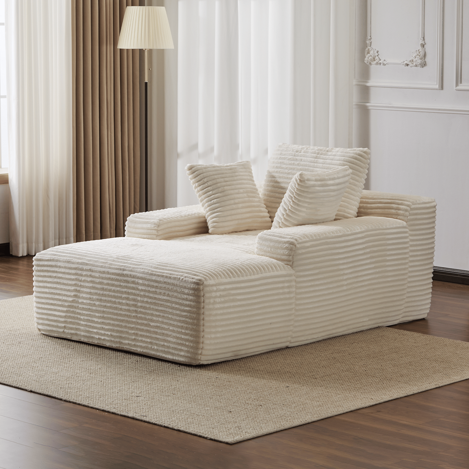 Double Chaise Lounge Chair Indoor,Oversized Upholstered Sleeper Cloud Couch,Deep Seat Luxury Sofa Bed,Sectional Sofa Chaise Love-seat,Corduroy Reading Chair for Living Room,No Assembly Required - luxuryhomedecoridea.com