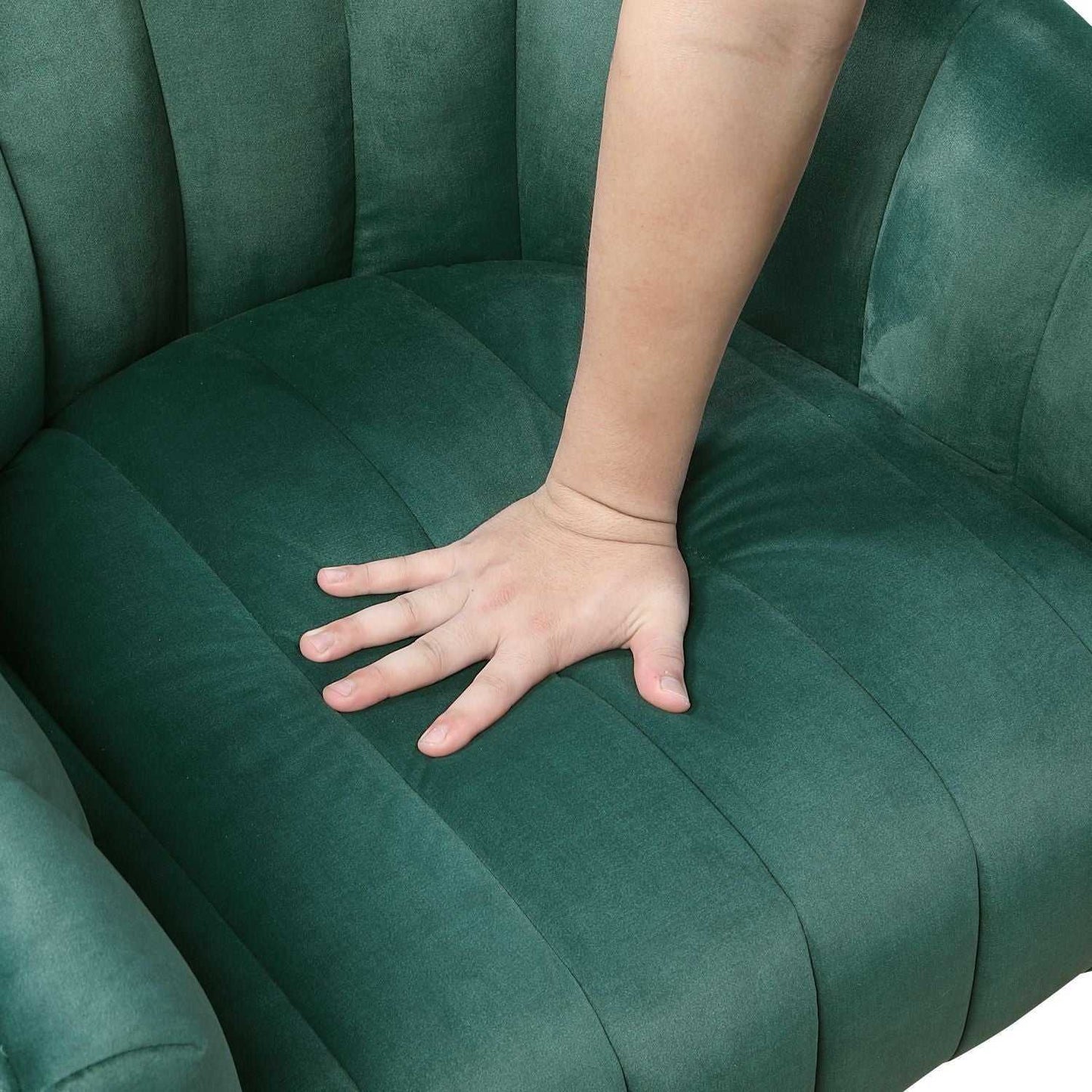 Dark Green Velvet Accent Chair Modern Luxury Living Room Furniture, 1pc Swivel Chair Comfortable Barrel Back - luxuryhomedecoridea.com