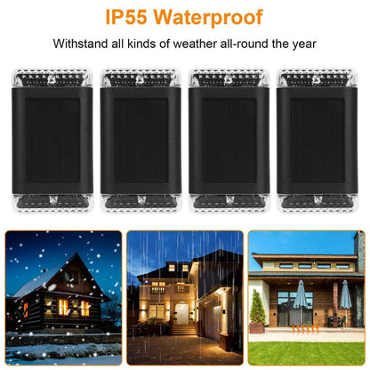 4Pack Solar Powered Wall Sconce Light IP55 Waterproof Rechargeable Optical Sensor Lamp Warm Yellow Lighting Lamp for Outdoor Fence Path Deck Patio - luxuryhomedecoridea.com