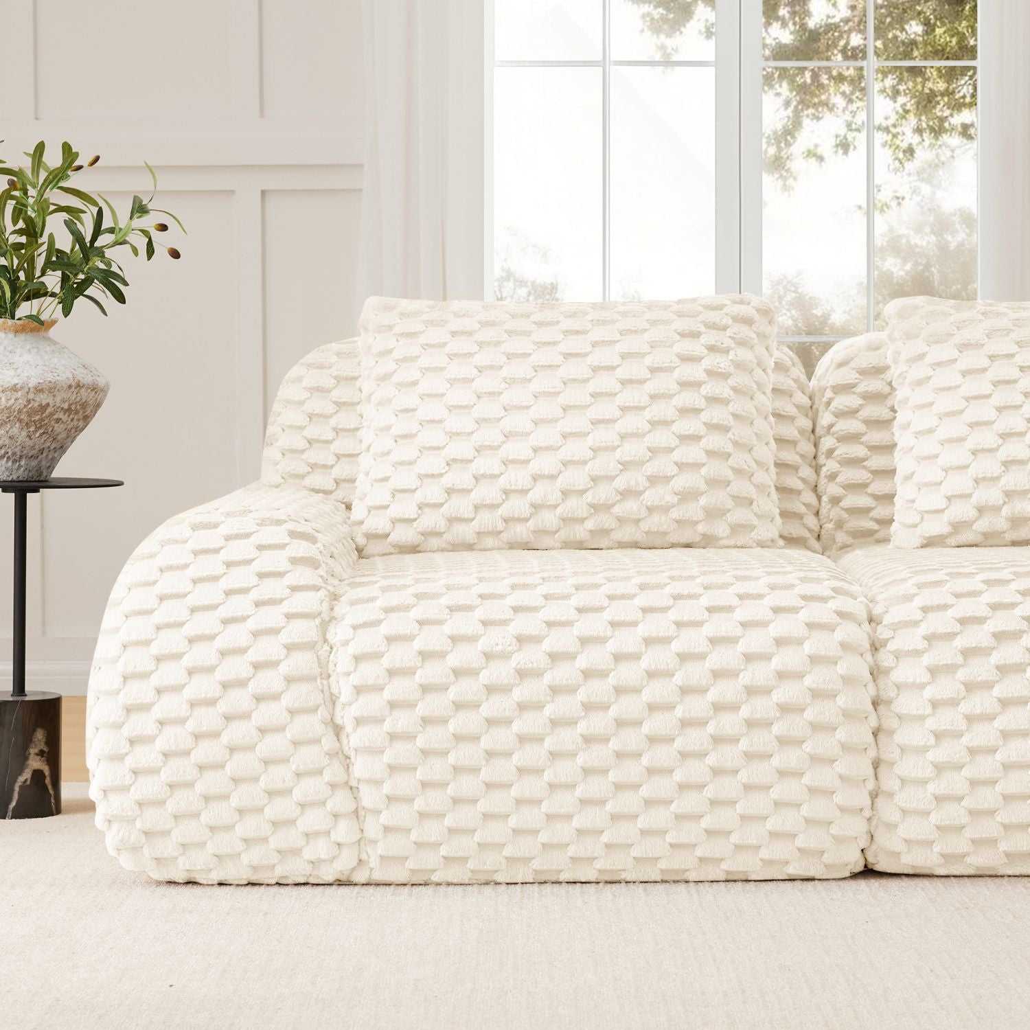 82" Modern Modular Sectional Sofa - Cream Flannelette 2-Seater Couch with Deep Seat - luxuryhomedecoridea.com