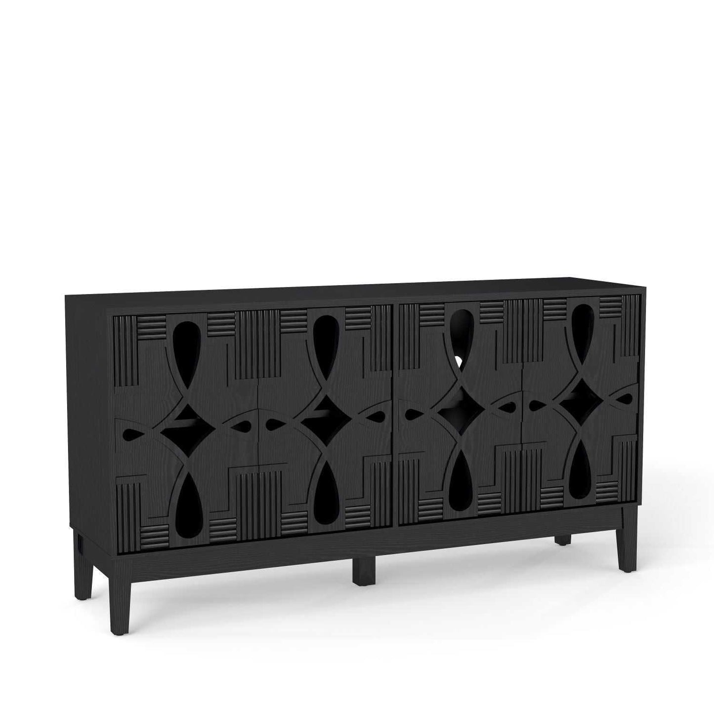 60.5" Mid Century Modern Sideboard Buffet Cabinet with Storage, TV Media Console Table, Storage Cabinet with 4 Doors & Adjustable Shelves for Kitchen Dining Living Room Entryway, Black - luxuryhomedecoridea.com